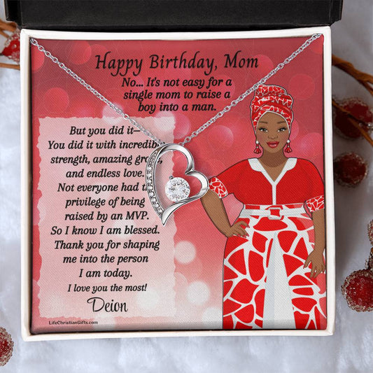 African American Mom Birthday Message Card - Forever Love Necklace - MVP Red
