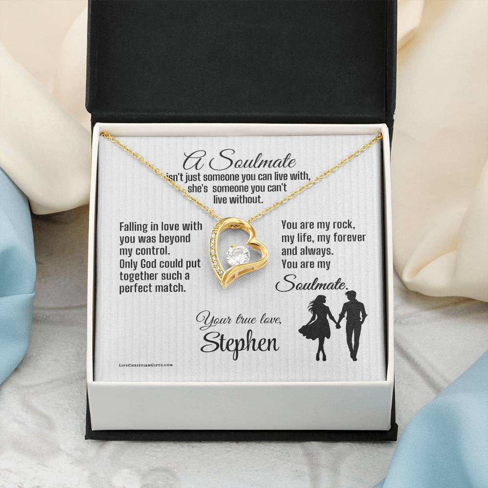 Soulmate Christian Message Card With Forever Love Necklace - Can't Live Without