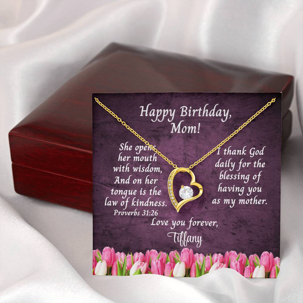 Happy Birthday Mom Message Card - Forever Love Necklace - Tulips