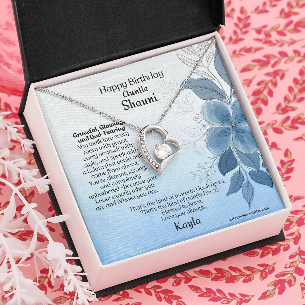 Personalized Auntie Forever Love Necklace Message Card - Gracefully Flowers