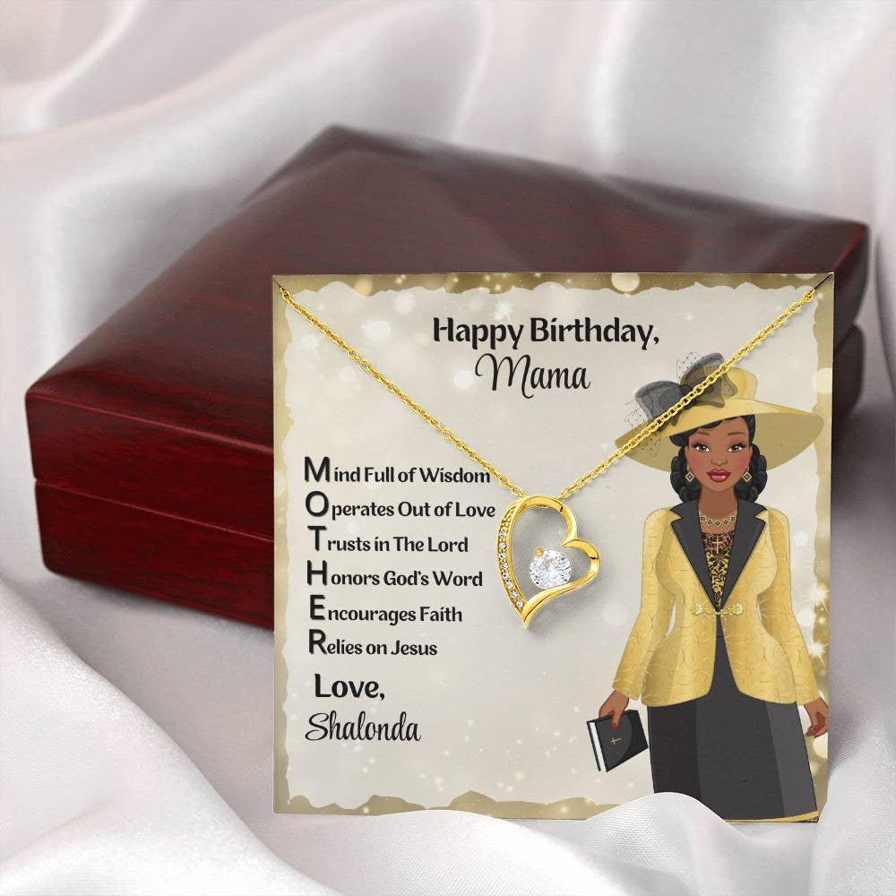 African American Mother Acronym Birthday Message Card And Forever Love Necklace