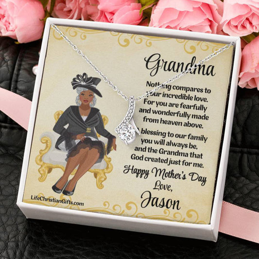 African American Mother's Day Grandma Card And Necklace - Wonderfully Made