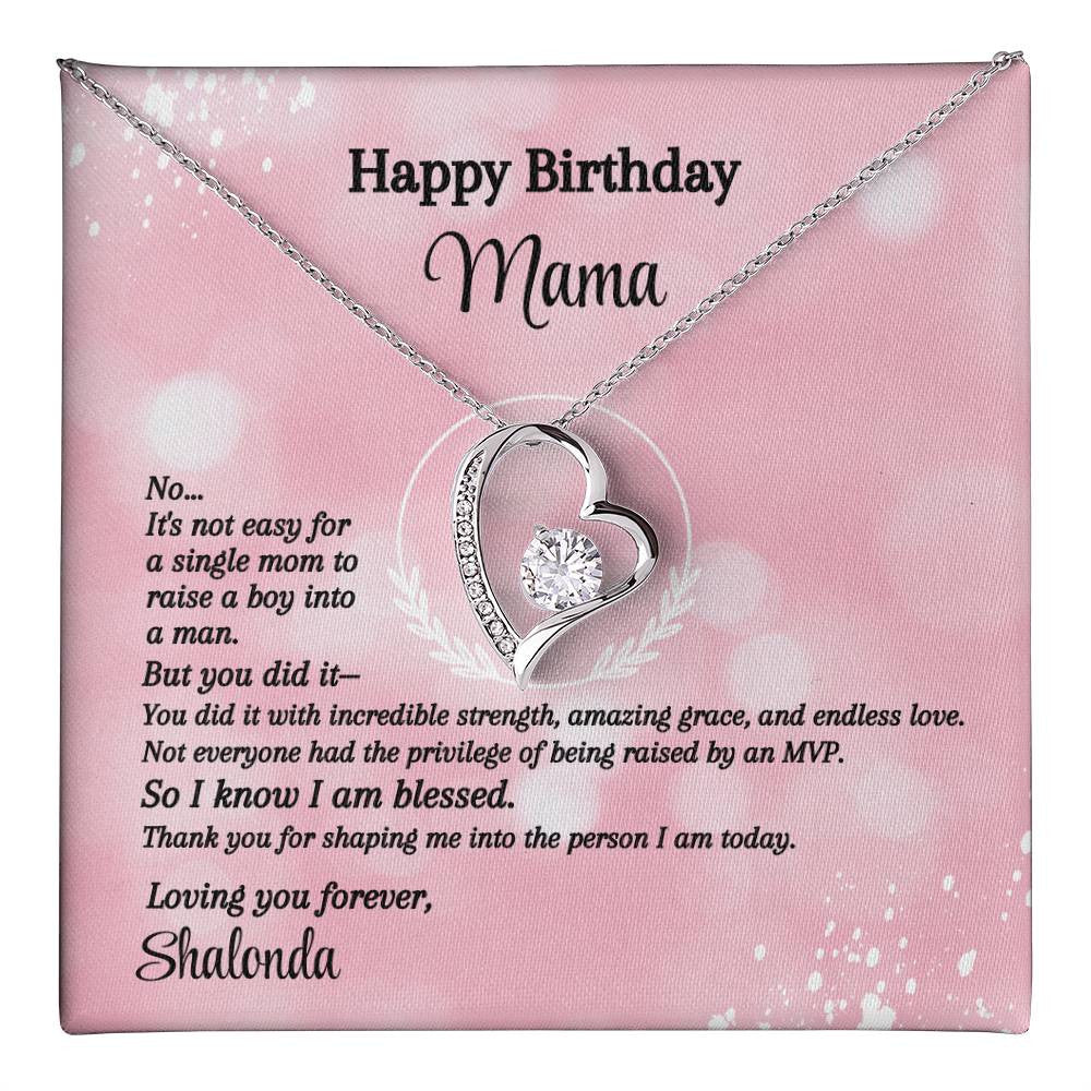 Happy Birthday Single Mom Message Card - Forever Love Necklace - MVP Pink