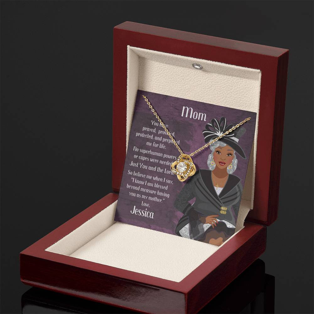 African American Mom Birthday Card With Love Knot Necklace - You Have Prayed
