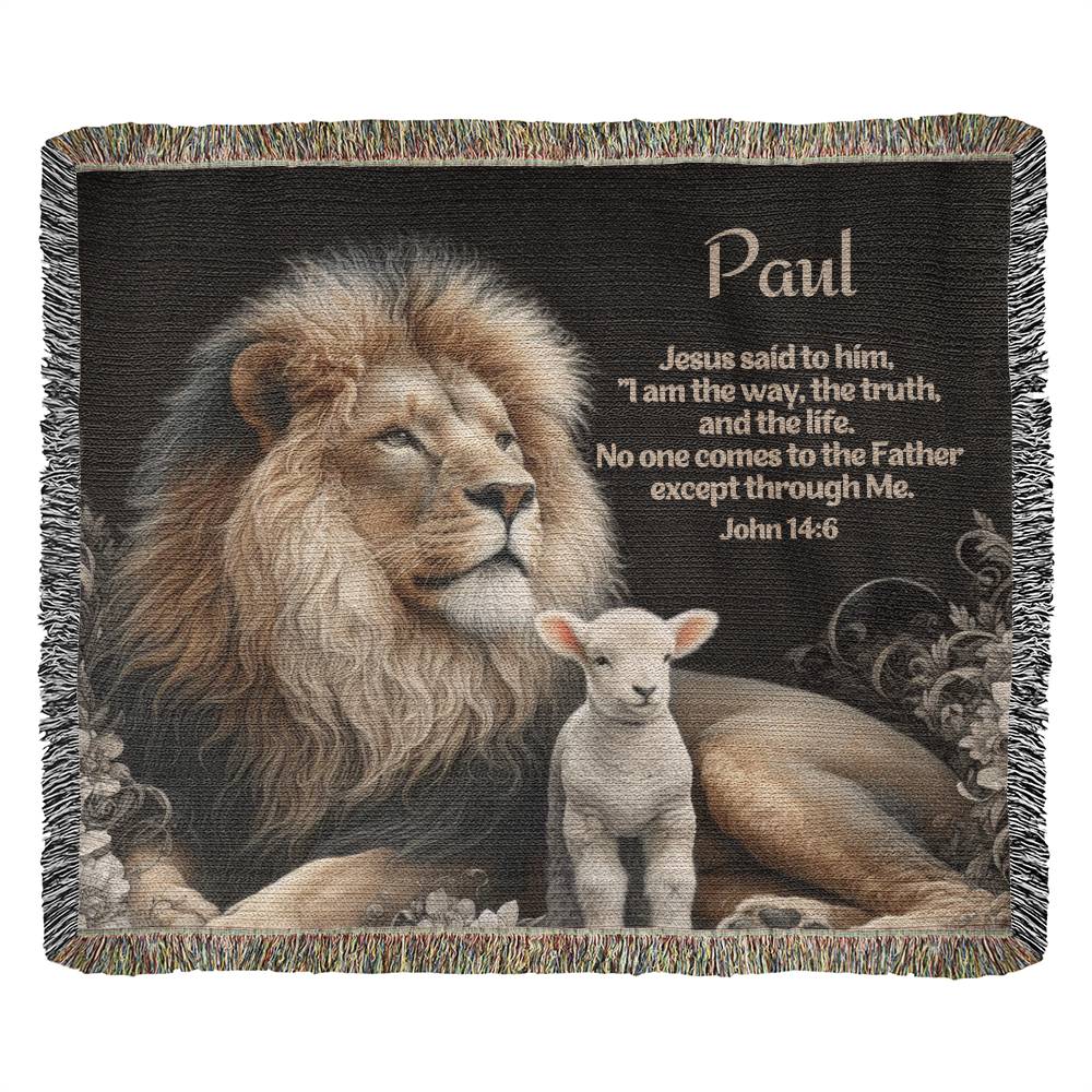 Personalized Bible Verse Woven Throw - Lion and Lamb