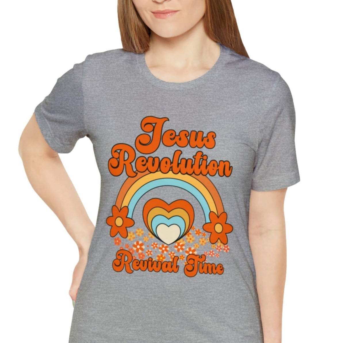 Jesus Revolution T-Shirt Revival Time Retro Heart and Rainbow Tee Shirt