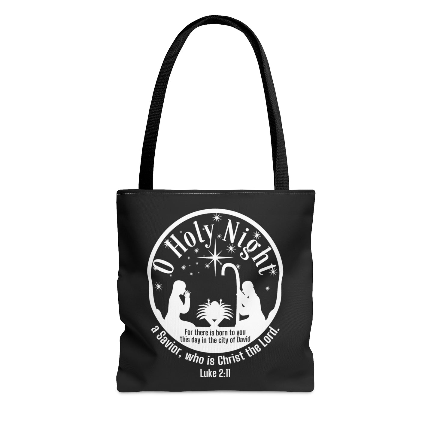 O Holy Night Christmas Black Tote, Bible Verse Luke 2:11 Christian Life Bag