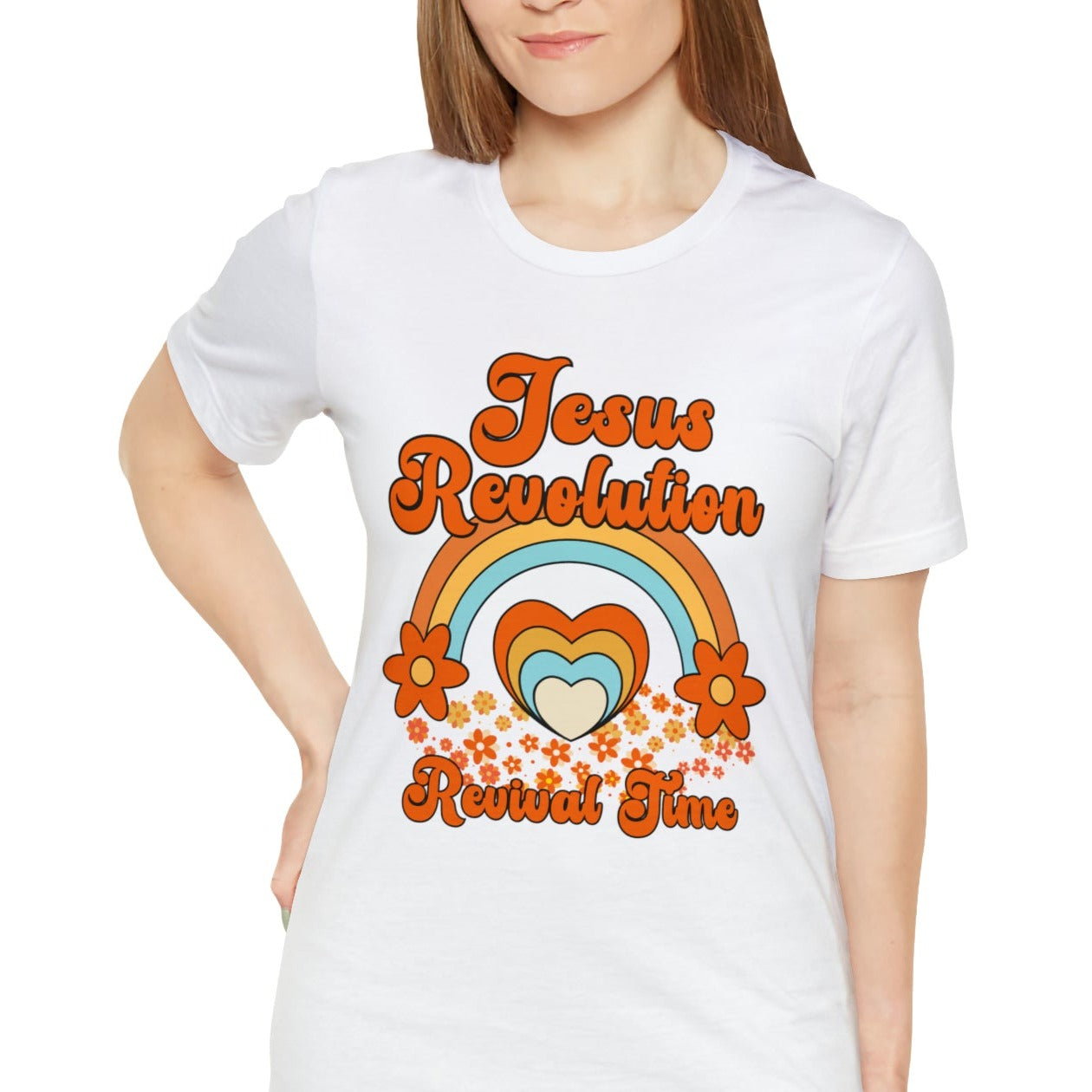 Jesus Revolution T-Shirt Revival Time Retro Heart and Rainbow Tee Shirt