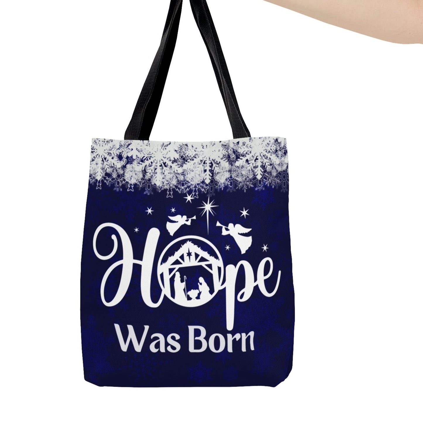 Nativity Scene Hope Was Born Christmas Tote Bag