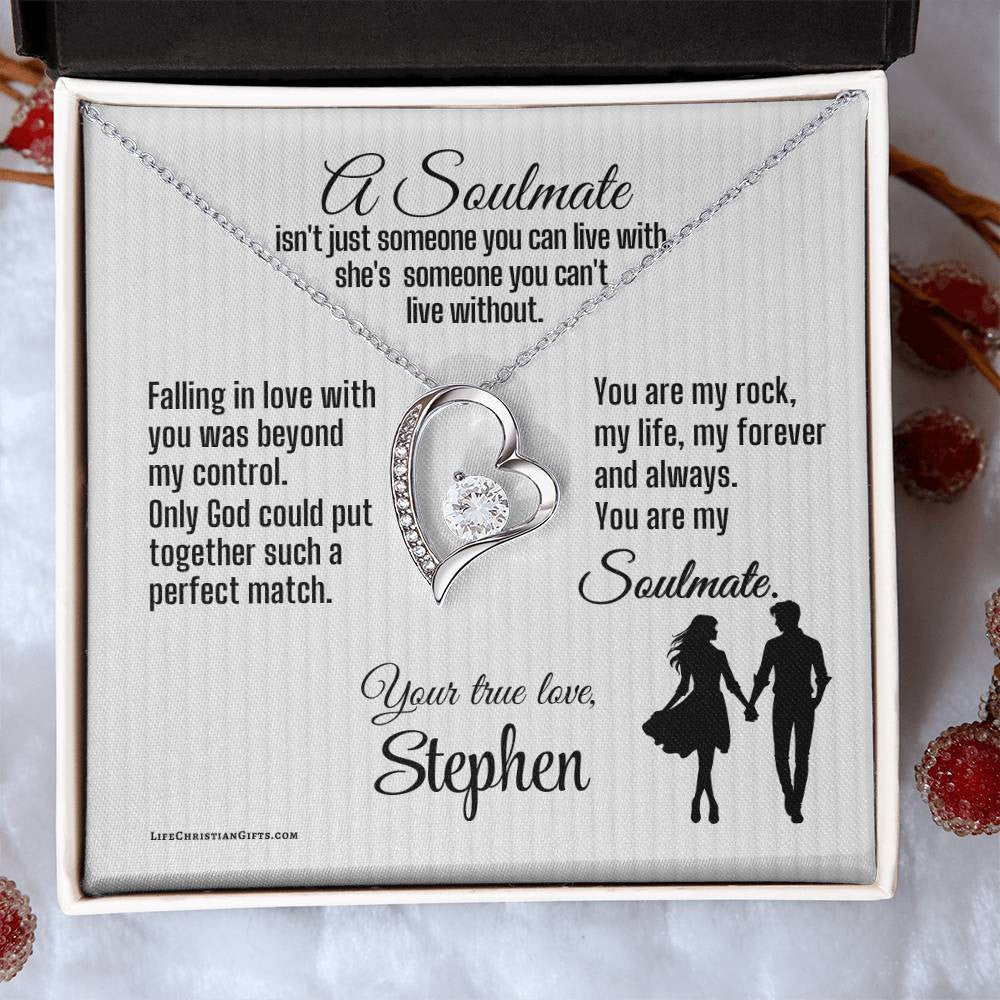 Soulmate Christian Message Card With Forever Love Necklace - Can't Live Without