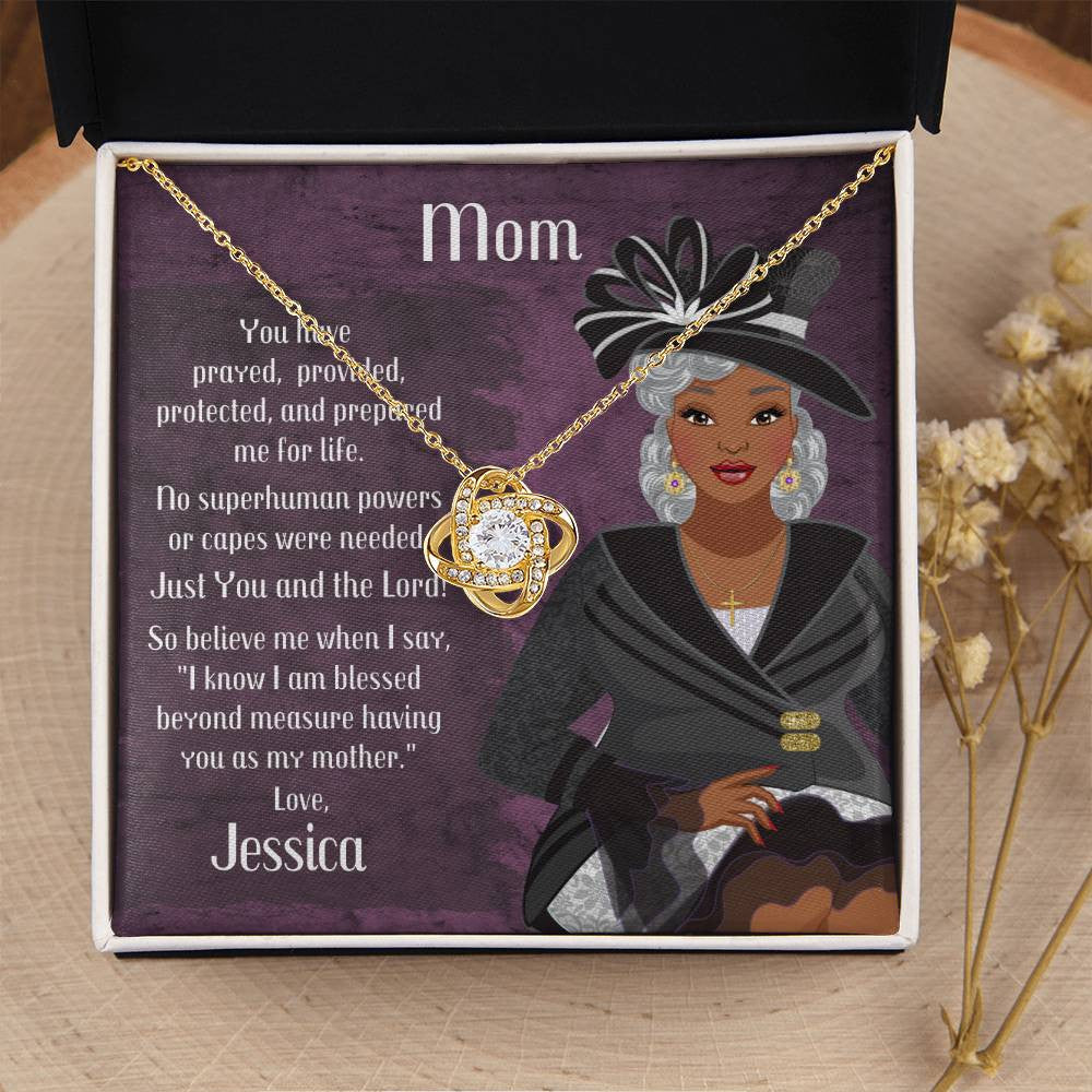 African American Mom Birthday Card With Love Knot Necklace - You Have Prayed