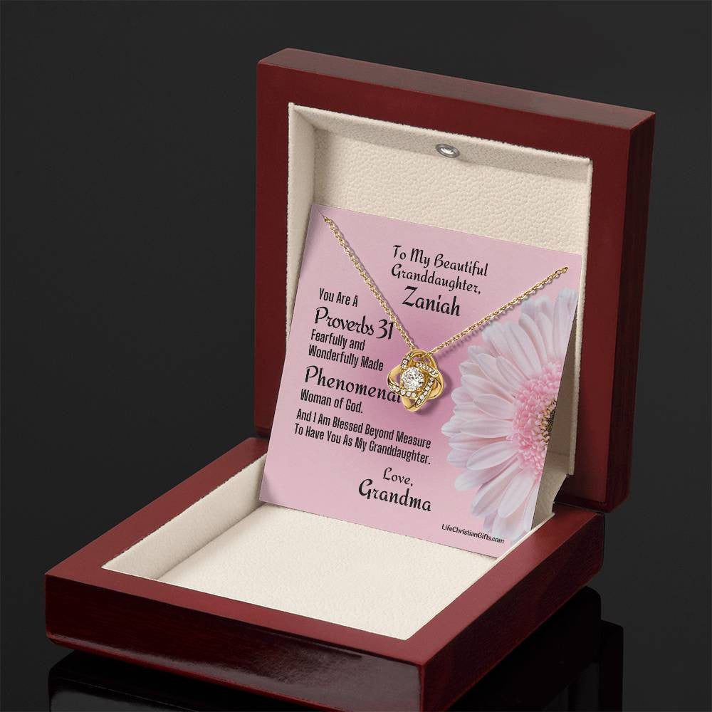 Personalized Granddaughter Card With Love Knot Necklace - Proverbs 31