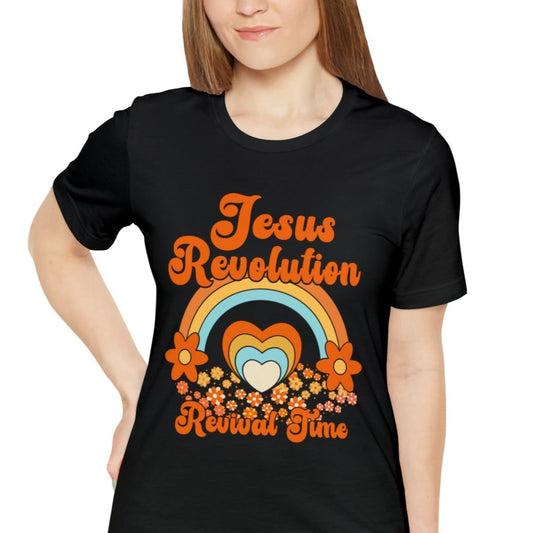 Jesus Revolution T-Shirt Revival Time Retro Heart and Rainbow Tee Shirt