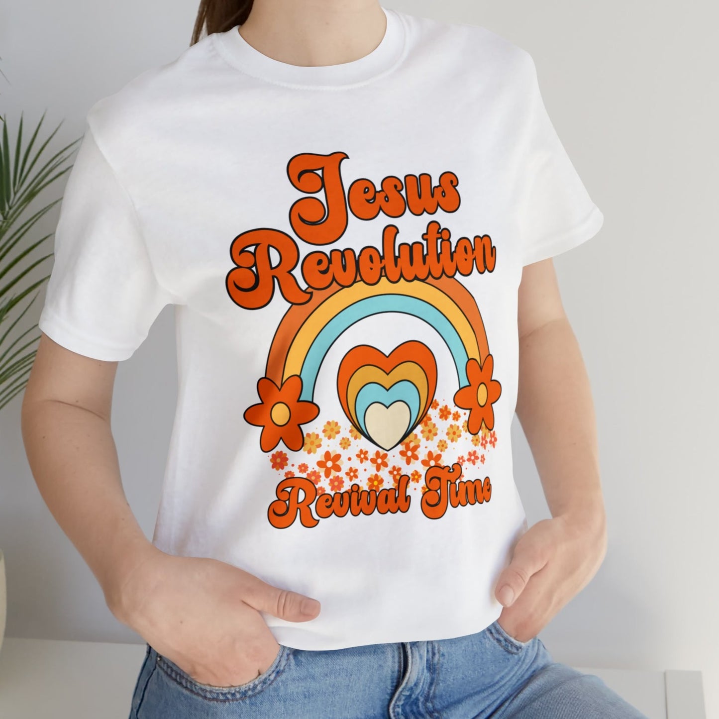 Jesus Revolution T-Shirt Revival Time Retro Heart and Rainbow Tee Shirt