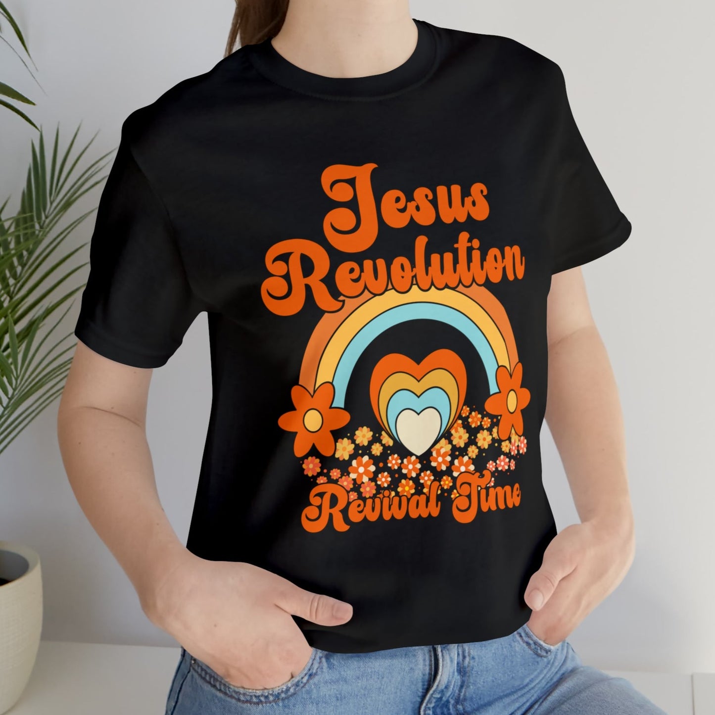 Jesus Revolution T-Shirt Revival Time Retro Heart and Rainbow Tee Shirt
