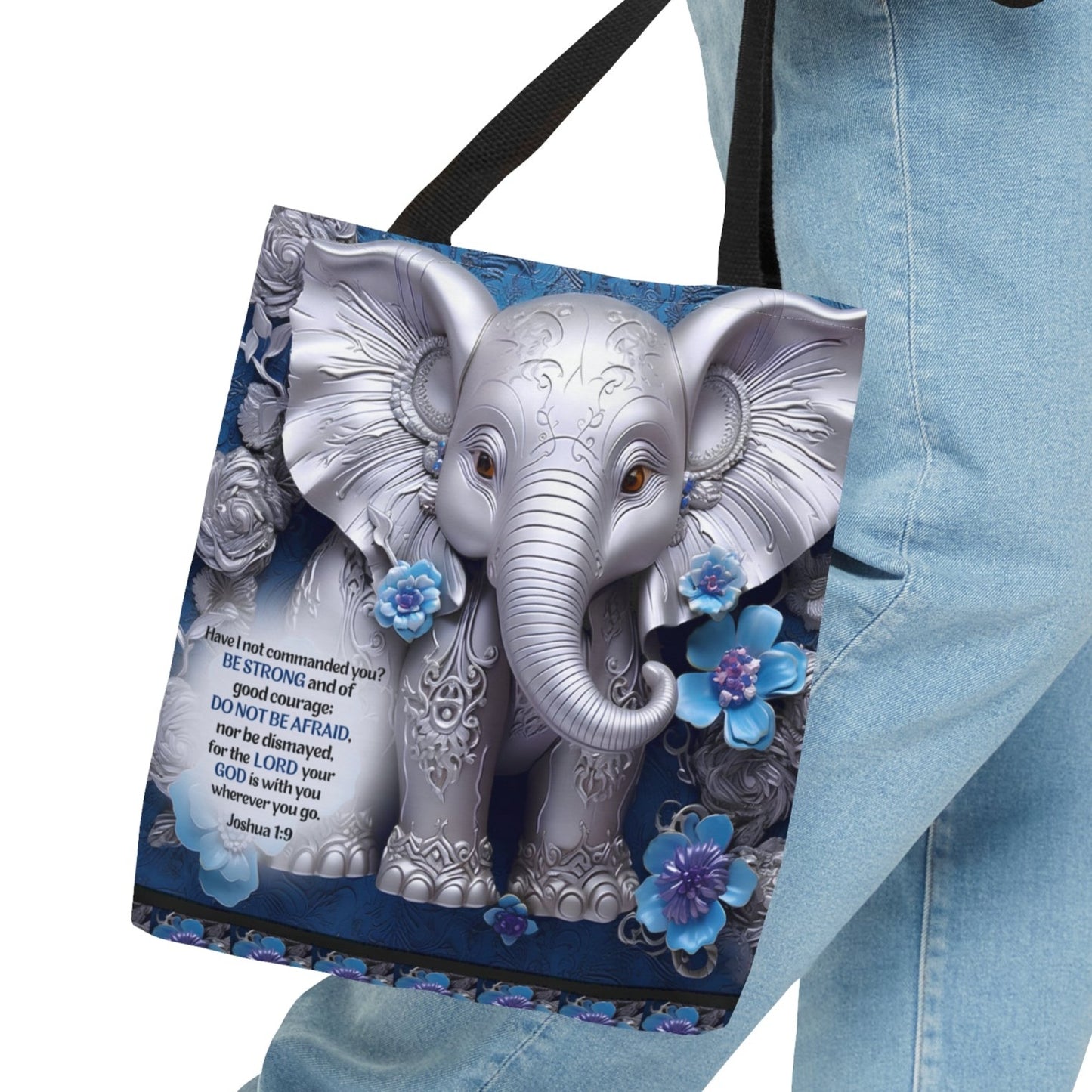 3D Image of Elephant Bible Verse Tote Bag