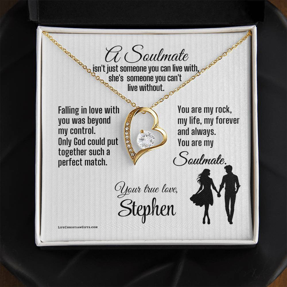 Soulmate Christian Message Card With Forever Love Necklace - Can't Live Without