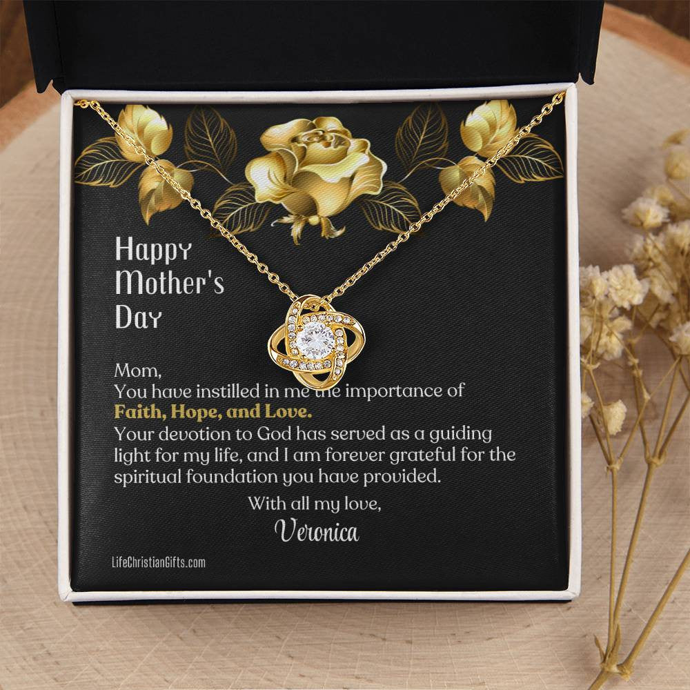Personalized Mother's Day Message Card - Love Knot Necklace - Faith Hope Love