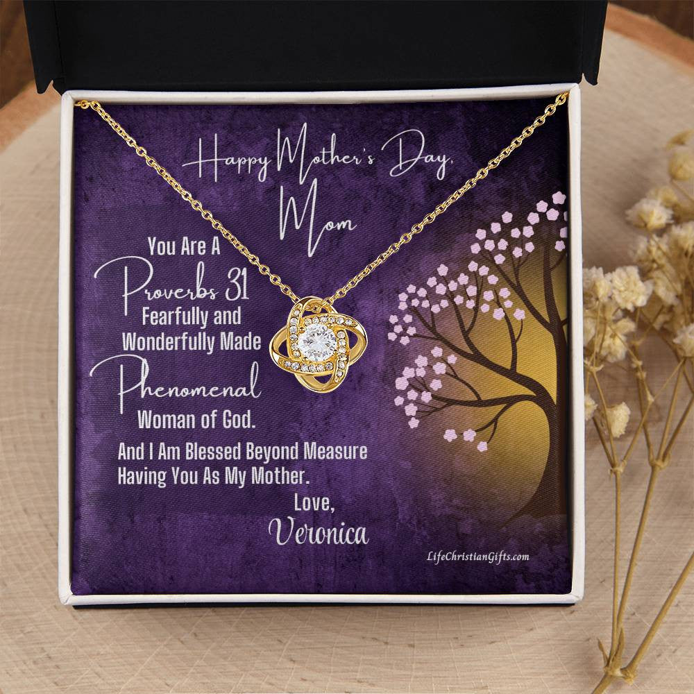 Personalized Proverbs 31 Mother's Day Message Card - Love Knot Necklace - Tree