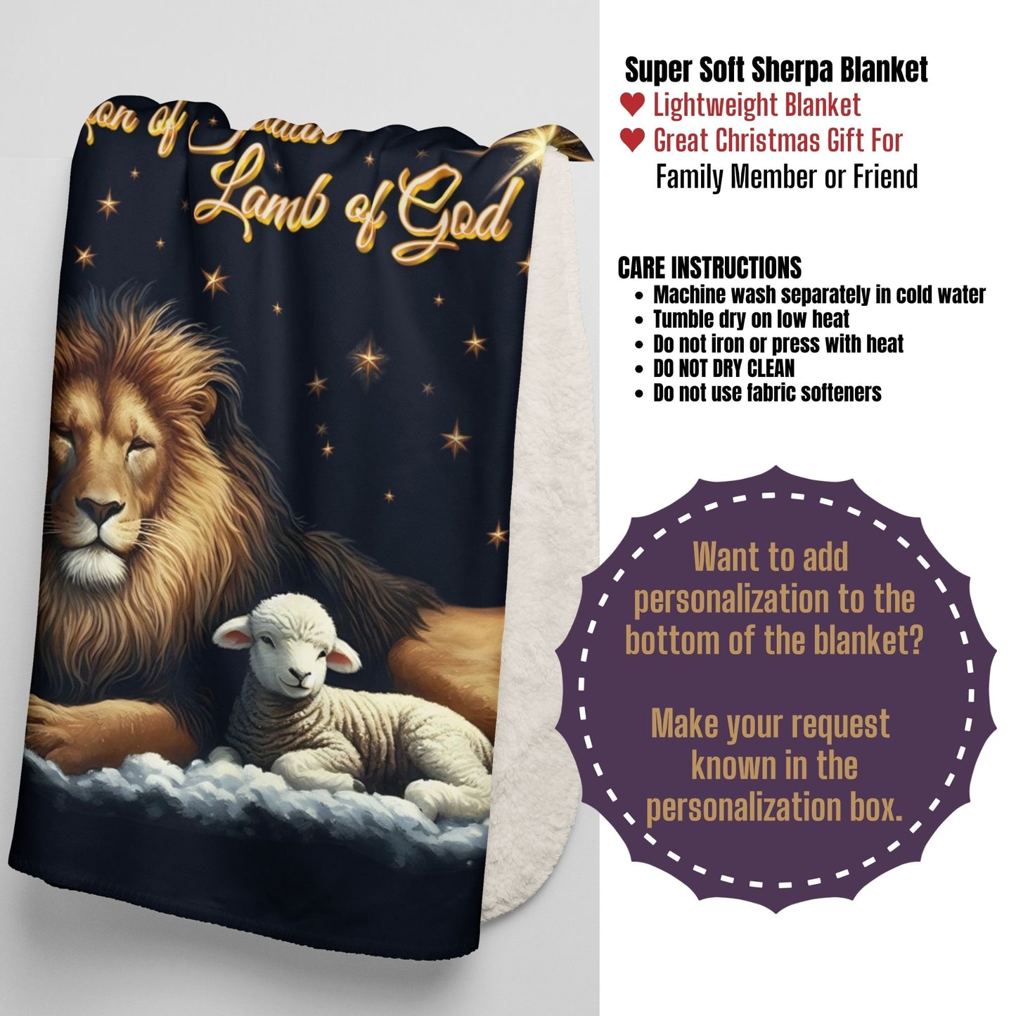 Lion of Judah Lamb of God Sherpa Blanket