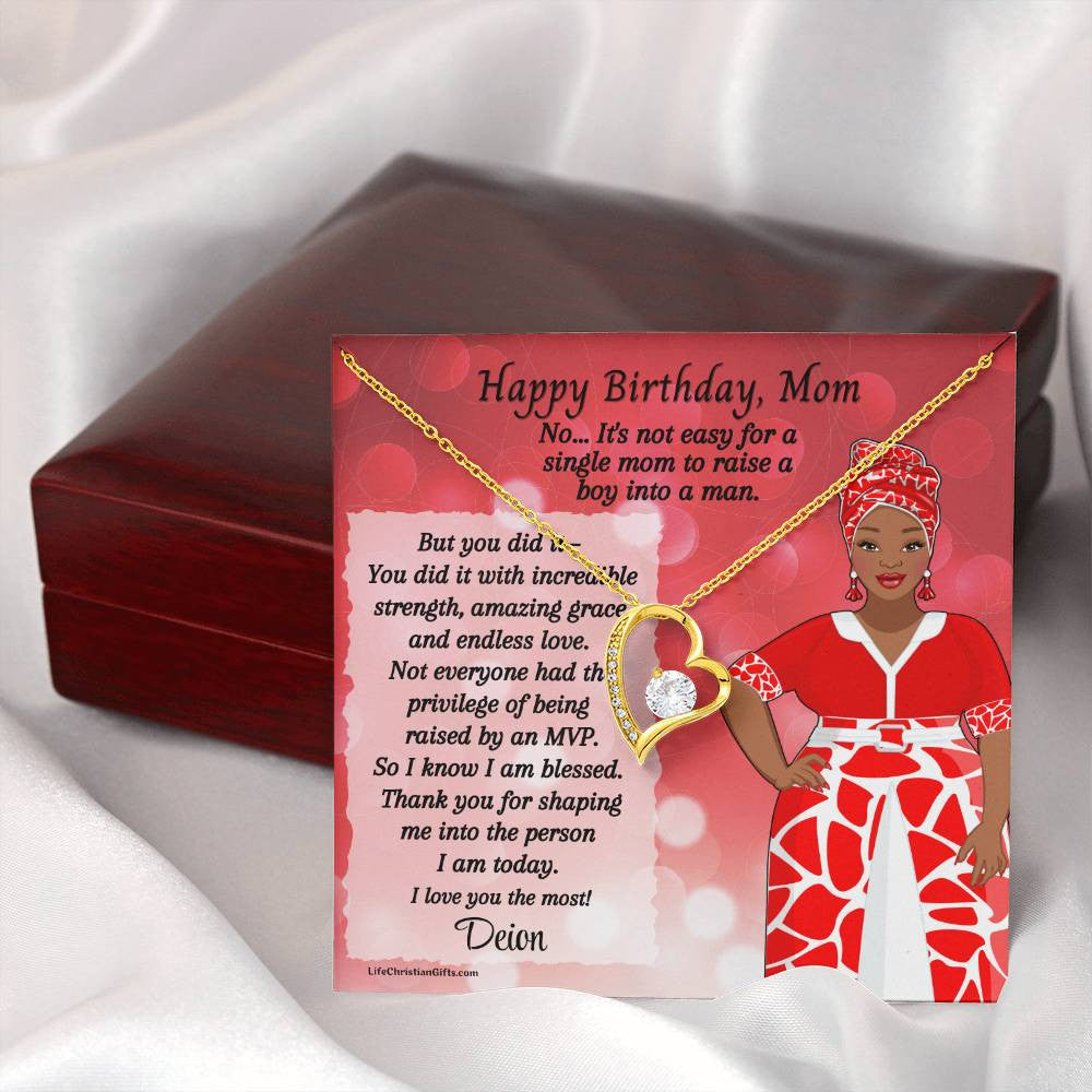 African American Mom Birthday Message Card - Forever Love Necklace - MVP Red