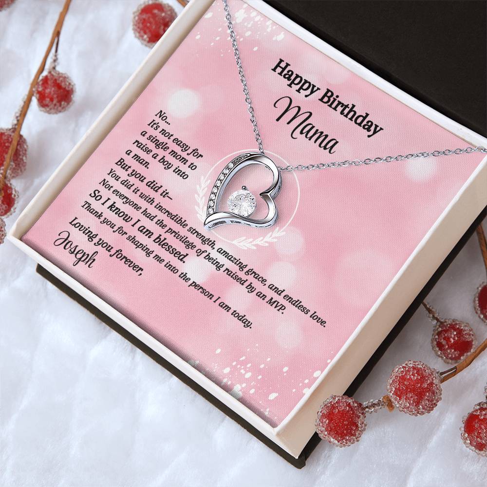Happy Birthday Single Mom Message Card - Forever Love Necklace - MVP Pink