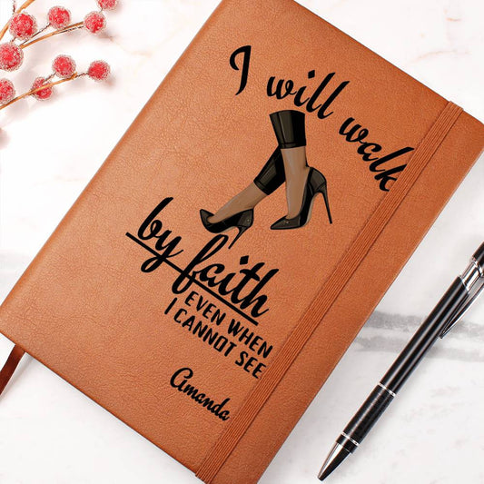 Women's Prayer Journal Walk By Faith Vegan Leather - Personalized