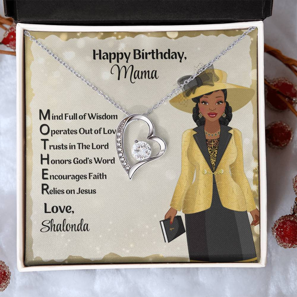 African American Mother Acronym Birthday Message Card And Forever Love Necklace