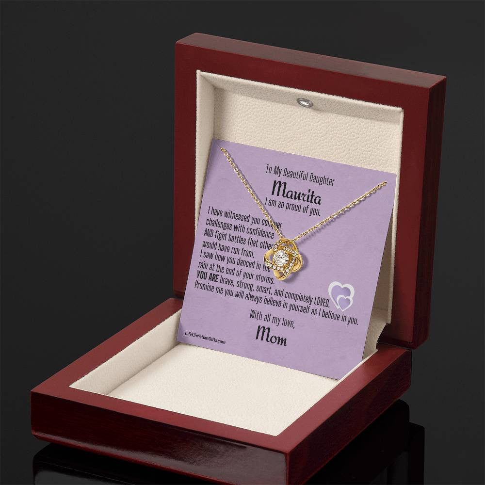 Personalized Daughter Message Card and Love Knot Necklace - Proud Of You