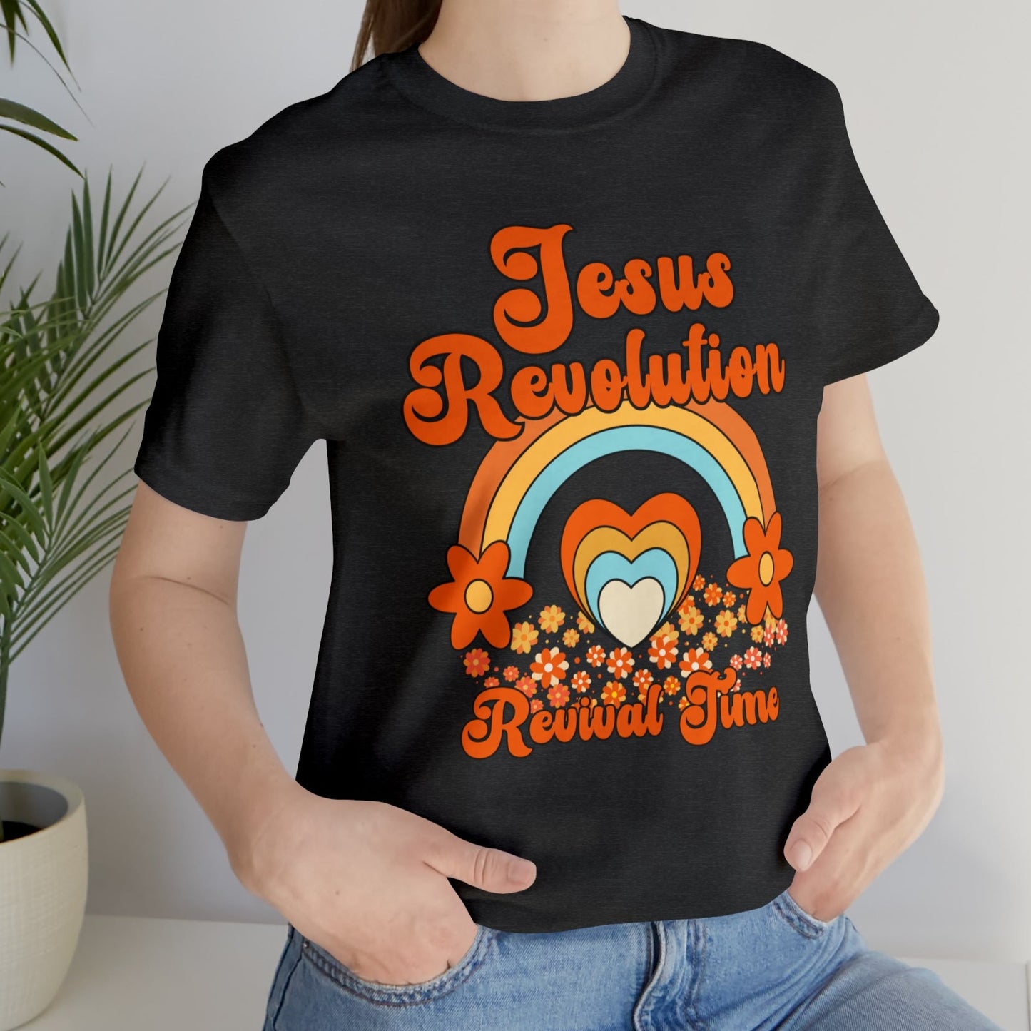 Jesus Revolution T-Shirt Revival Time Retro Heart and Rainbow Tee Shirt