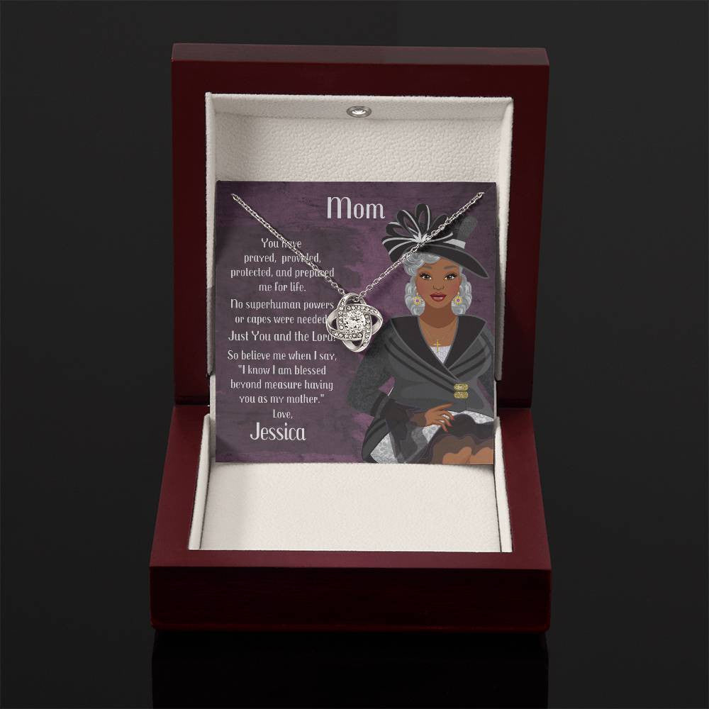 African American Mom Birthday Card With Love Knot Necklace - You Have Prayed