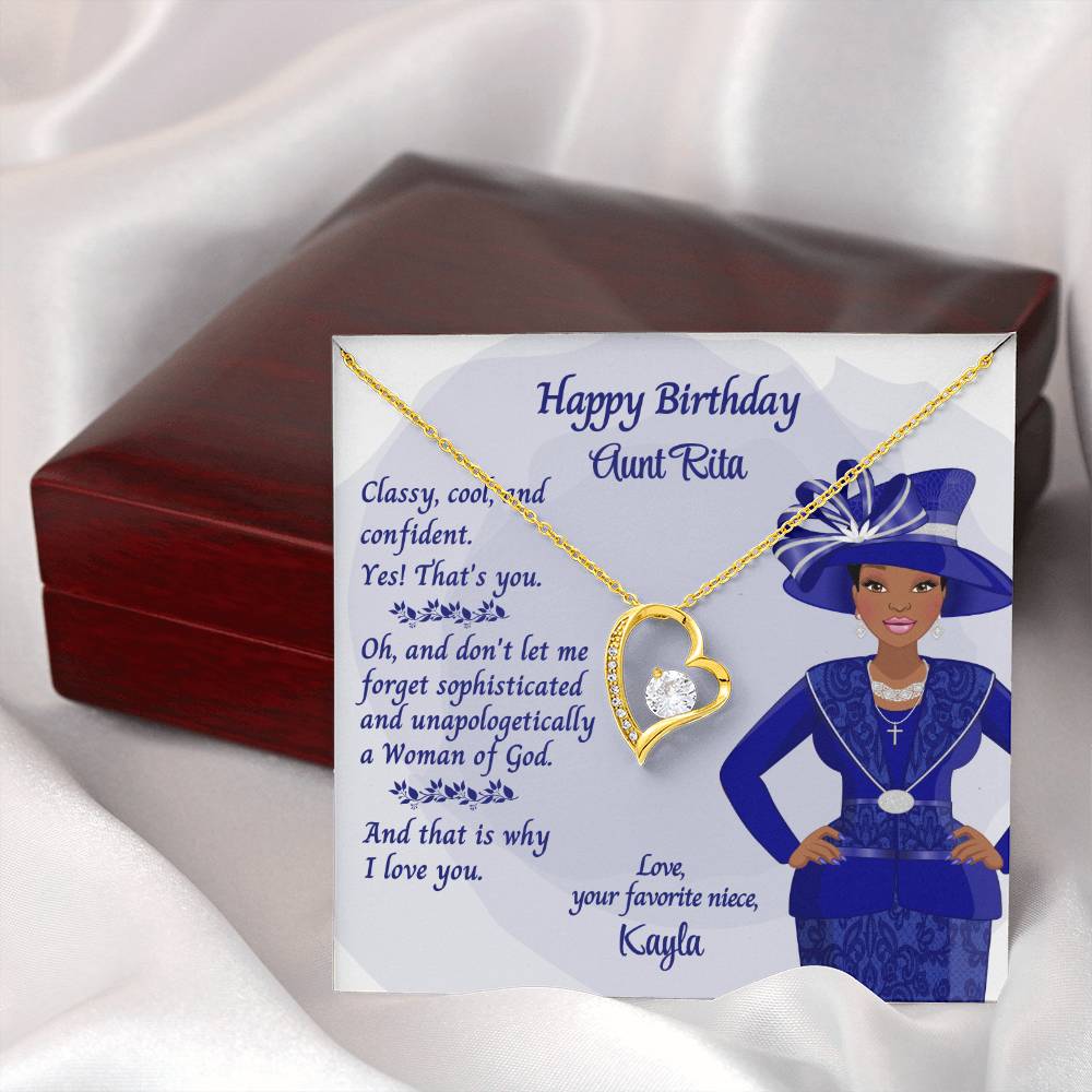 Personalized African American Auntie Forever Love Necklace Message Card - Classy & Cool