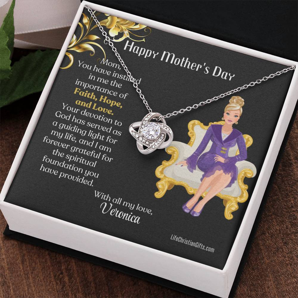 Personalized Mother's Day Card - Love Knot Necklace - Faith Hope Love