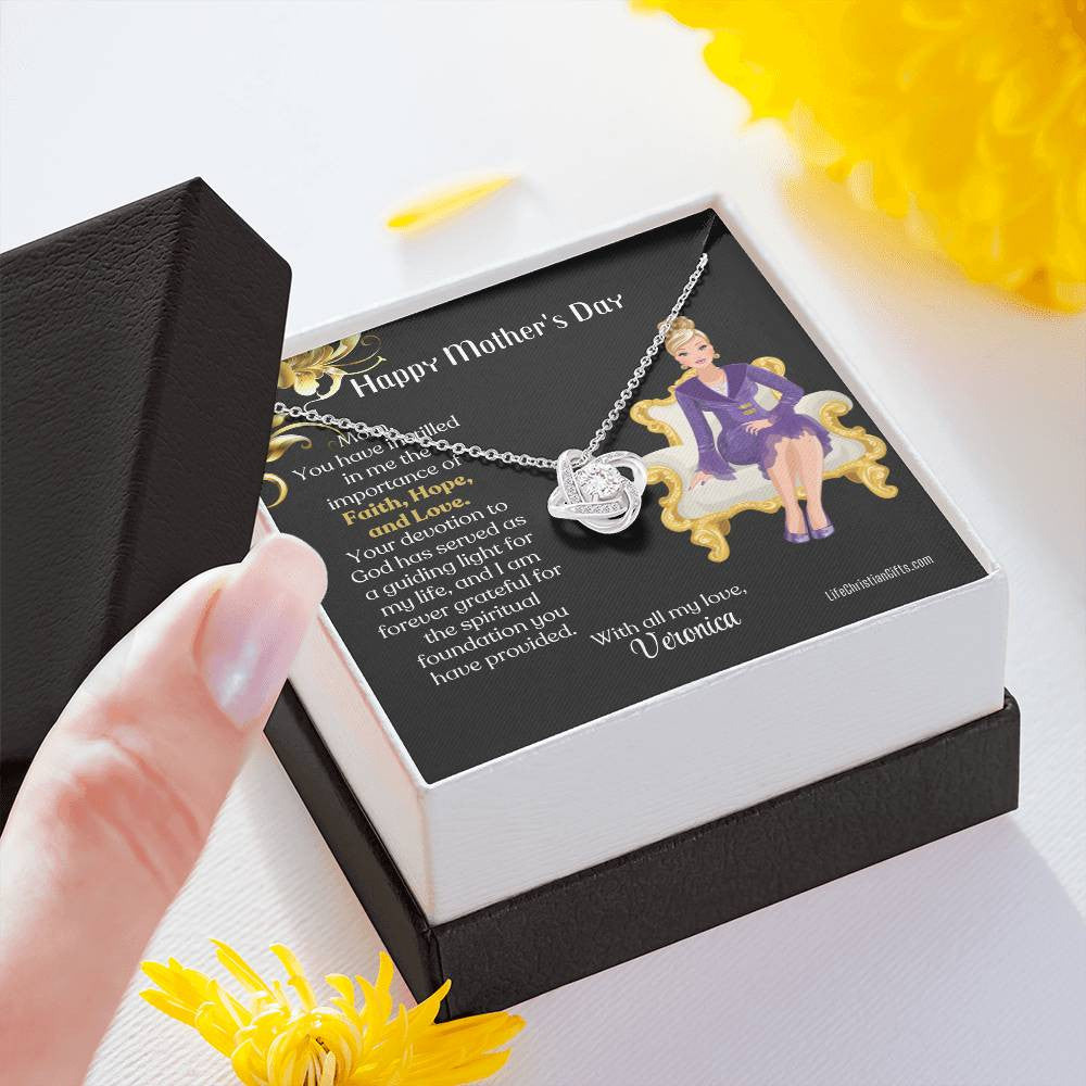 Personalized Mother's Day Card - Love Knot Necklace - Faith Hope Love