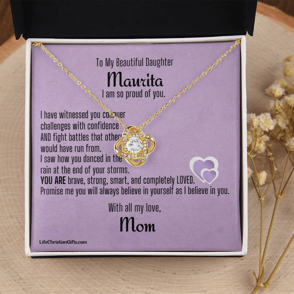 Personalized Daughter Message Card and Love Knot Necklace - Proud Of You