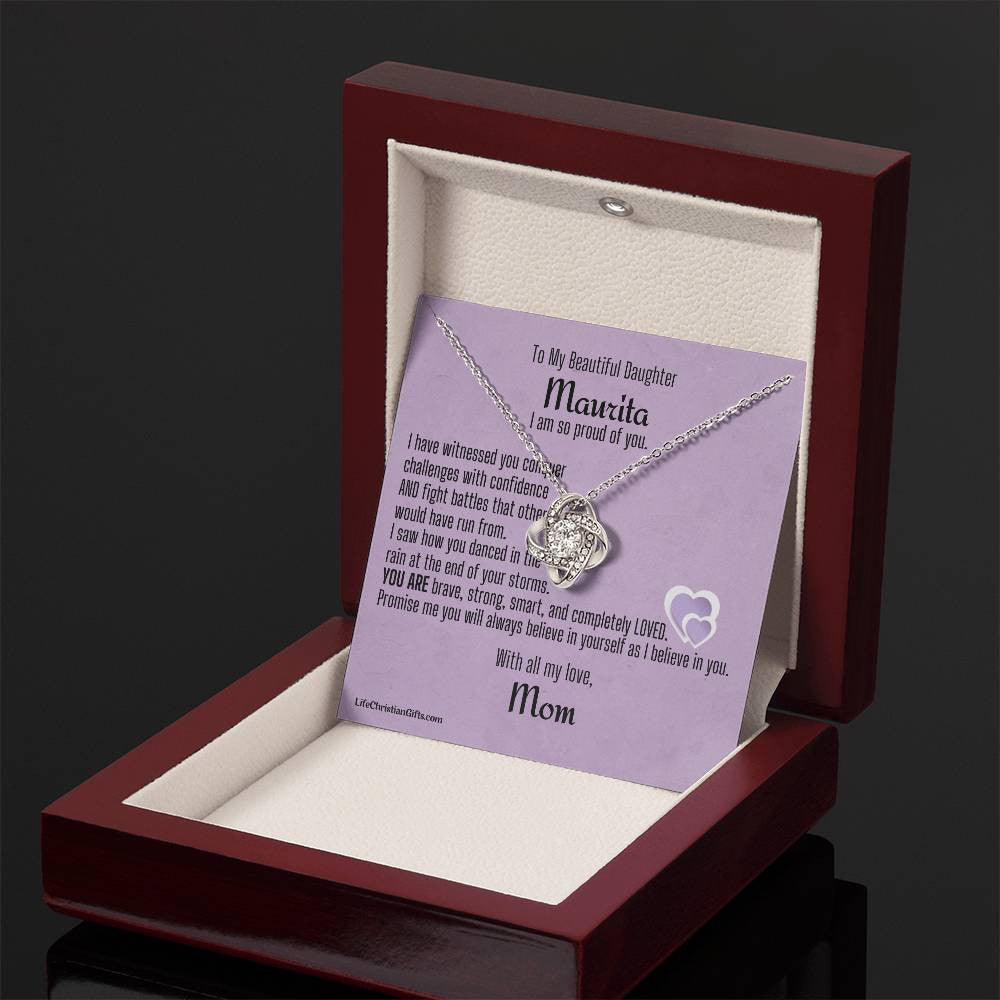 Personalized Daughter Message Card and Love Knot Necklace - Proud Of You