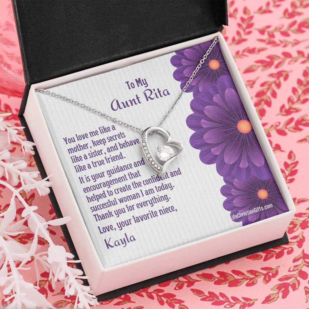 Personalized Auntie Forever Love Necklace Message Card - Love Like Mother - Flowers