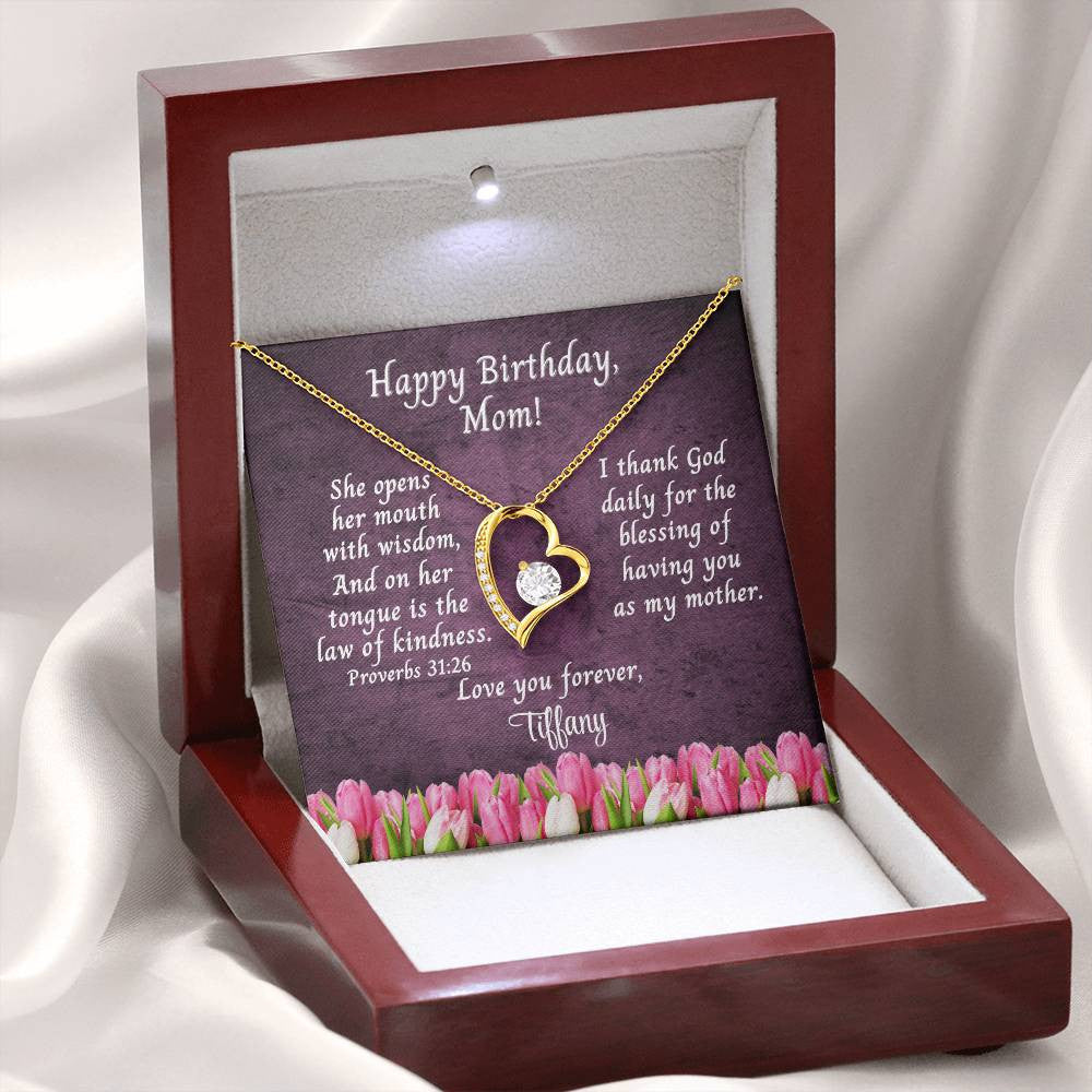 Happy Birthday Mom Message Card - Forever Love Necklace - Tulips