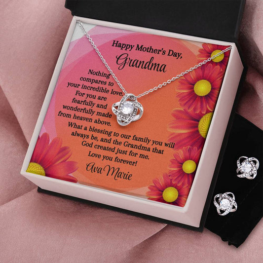 Grandma Mother's Day Card With Love Knot Earring & Necklace Set - Nothing Compares