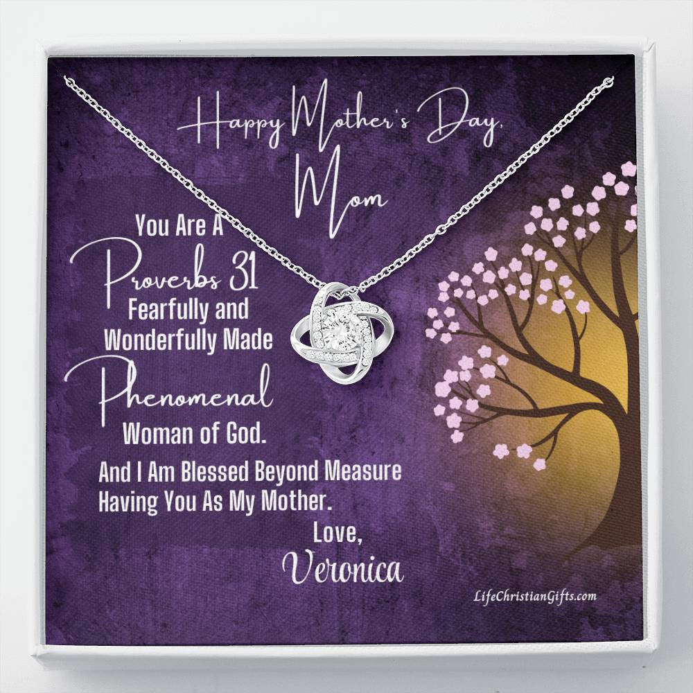 Personalized Proverbs 31 Mother's Day Message Card - Love Knot Necklace - Tree