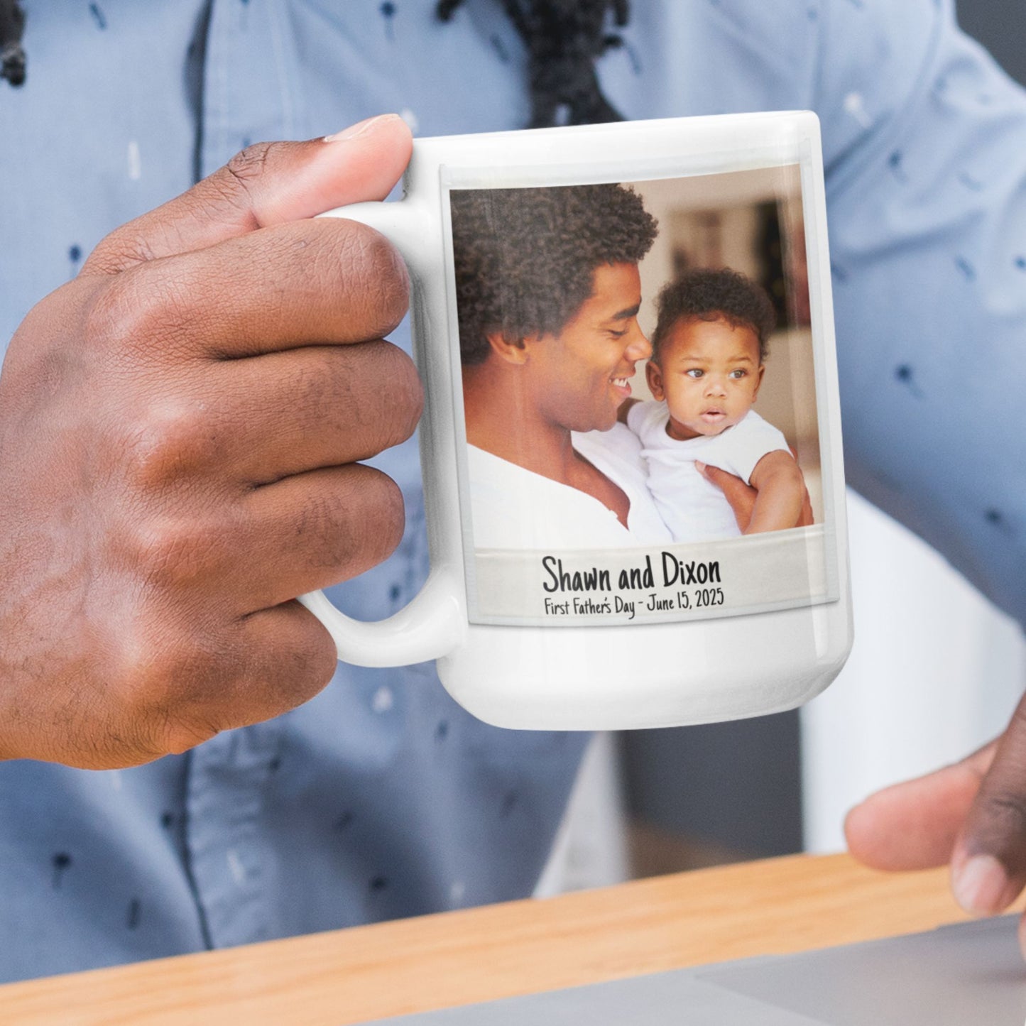 First Father’s Day Polaroid Photo and Calendar Mug