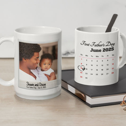 First Father’s Day Polaroid Photo and Calendar Mug