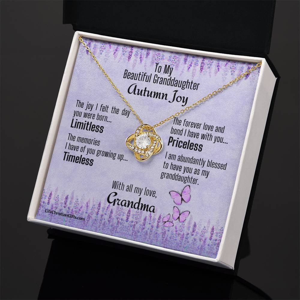 Personalized Card To Granddaughter With Love Knot Necklace - Priceless
