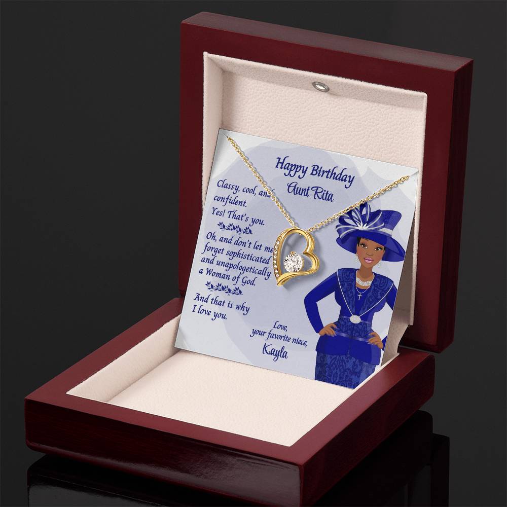 Personalized African American Auntie Forever Love Necklace Message Card - Classy & Cool