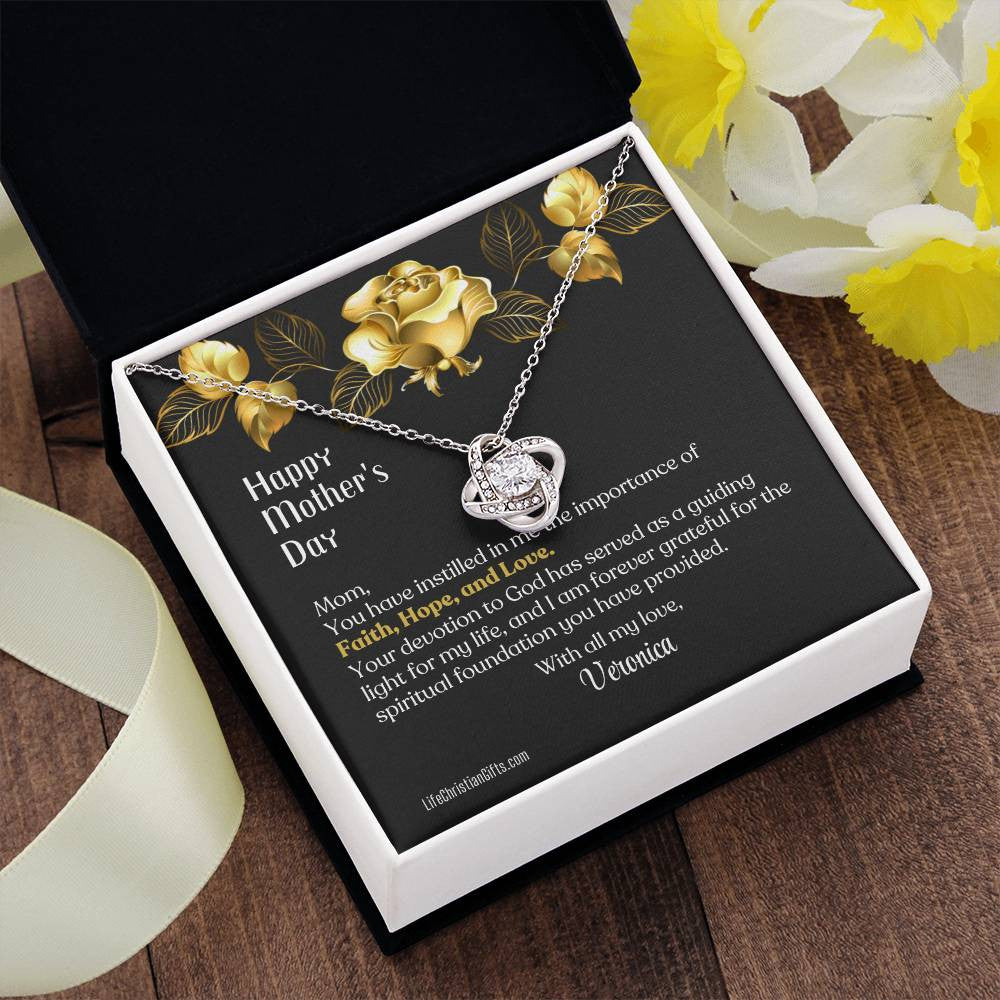 Personalized Mother's Day Message Card - Love Knot Necklace - Faith Hope Love