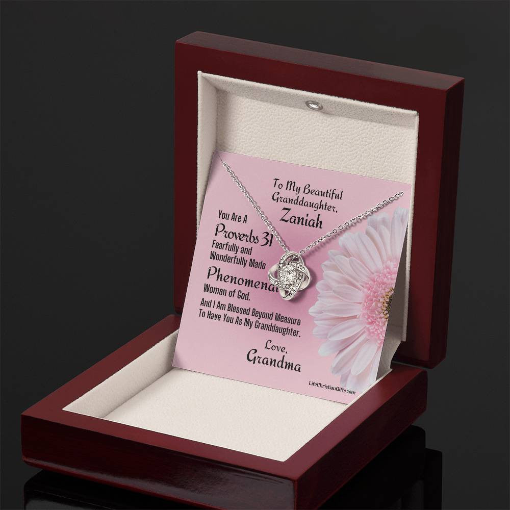 Personalized Granddaughter Card With Love Knot Necklace - Proverbs 31