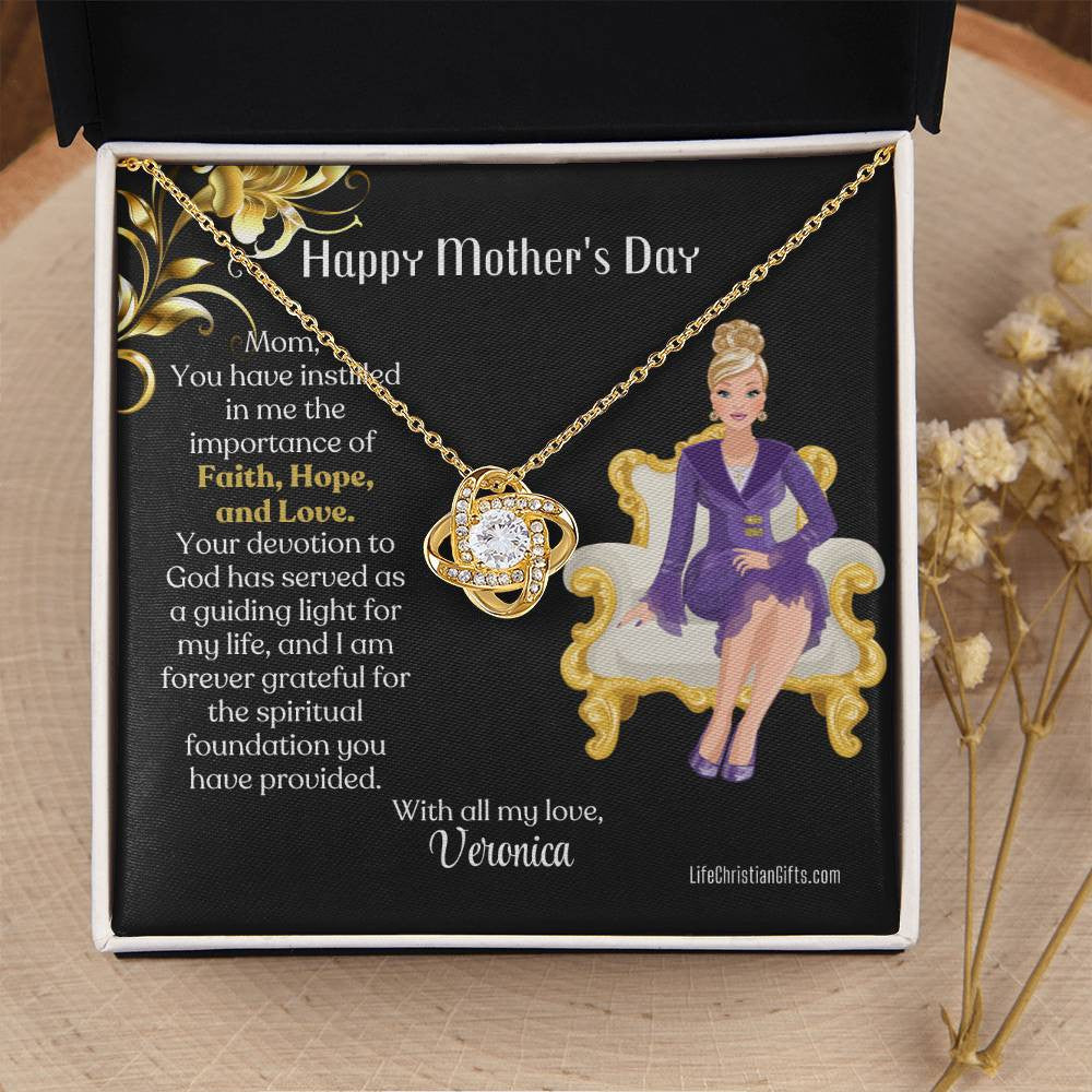 Personalized Mother's Day Card - Love Knot Necklace - Faith Hope Love