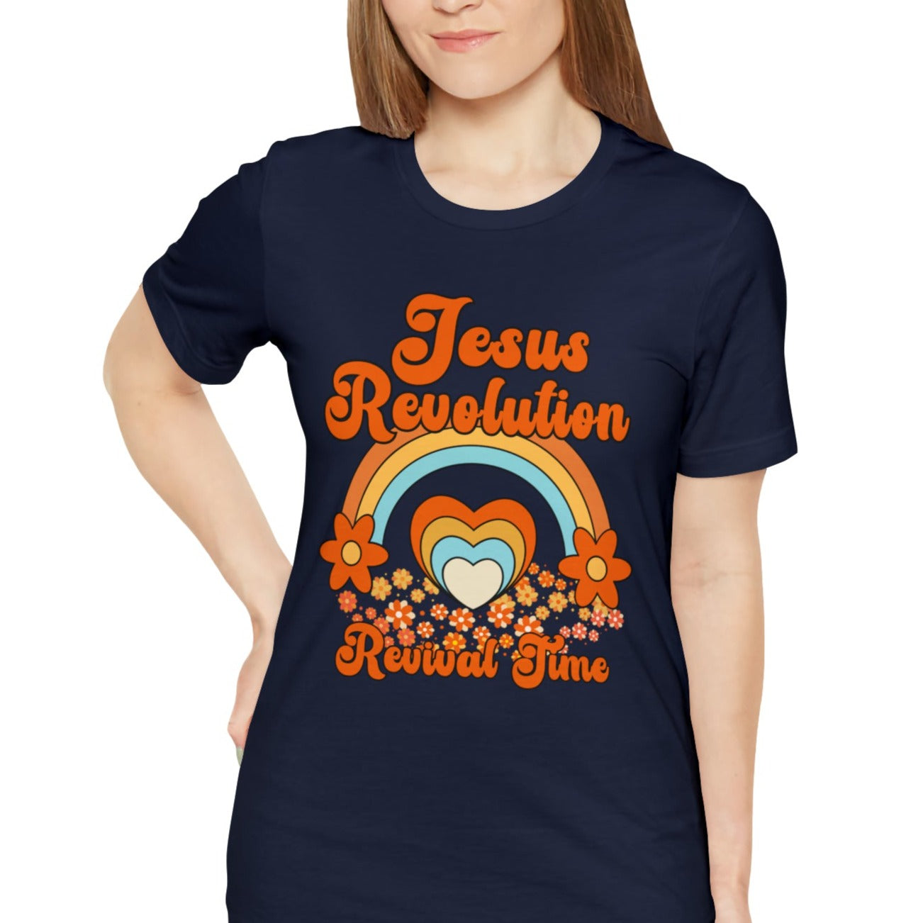 Jesus Revolution T-Shirt Revival Time Retro Heart and Rainbow Tee Shirt