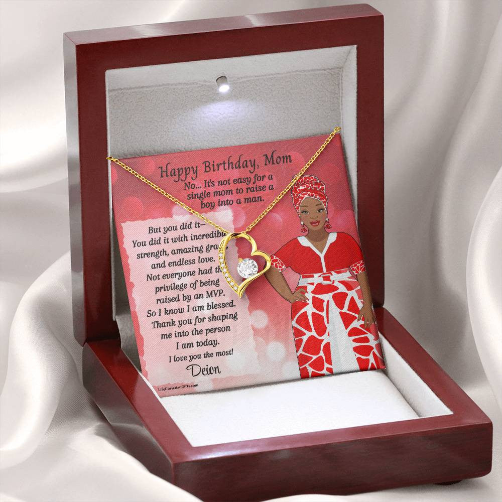 African American Mom Birthday Message Card - Forever Love Necklace - MVP Red