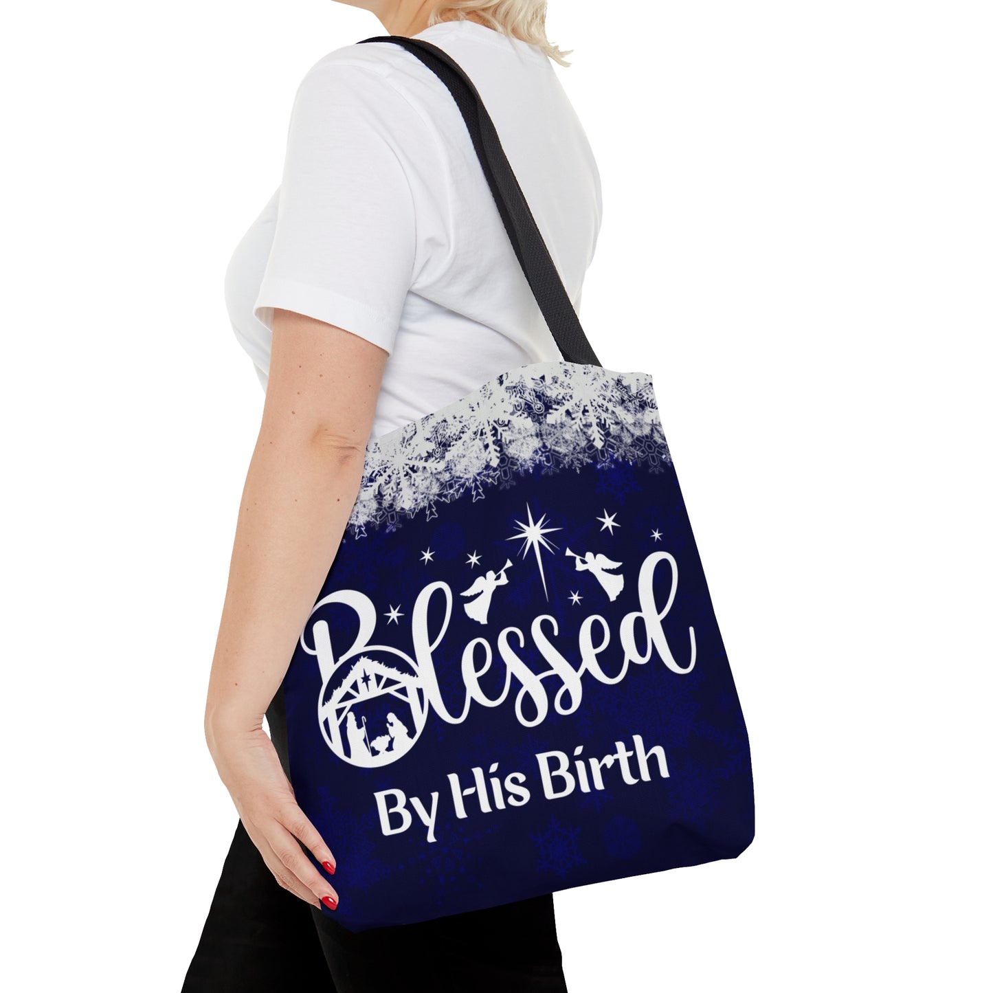 Nativity Scene Blessed By His Birth Christmas Tote Bag
